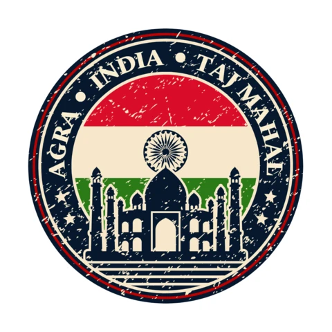 Agra Taj Mahal India Stamp Logo Design Template