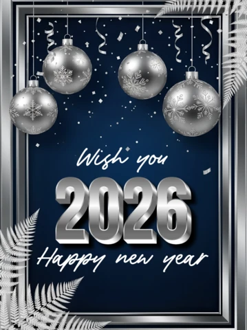 Elegant New Year Greeting Card Template with Silver Ornaments Design
