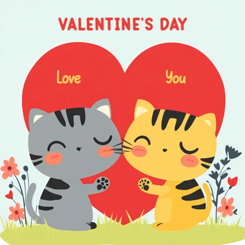 Plantilla editable de tarjeta vintage de San Valentín con simpáticos gatos