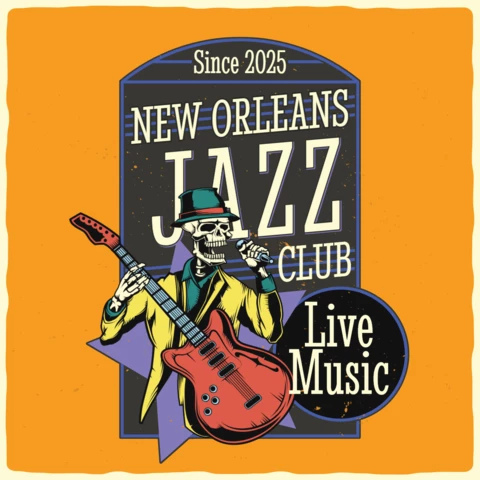 New orleans schädel jazz club t-shirt design vorlage