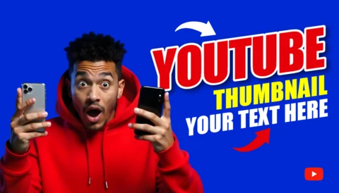 Engaging YouTube Thumbnail Template with Excited Man Holding Smartphones - Editable Design