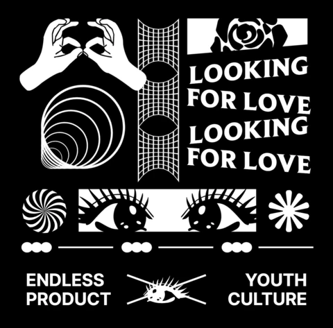 Modern Graphic Template for Youth Culture Merchandise Featuring Hands and Eye Designs