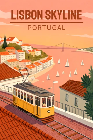 Modello di design dello skyline di Lisbona per poster di viaggio