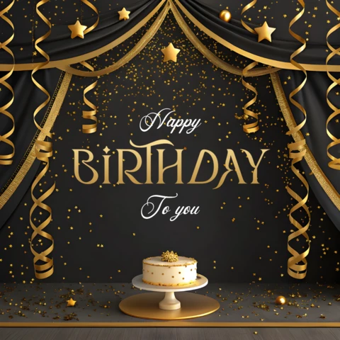 Elegant Birthday Celebration Template with Gold Accents and Festive Decor