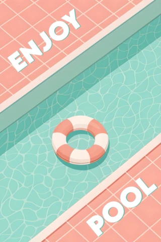 Minimalist Pool Party Invitation Template with Lifebuoy and Retro Flat Design