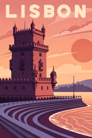 Lisbon Vintage Belem Tower Design Template for Travel Posters