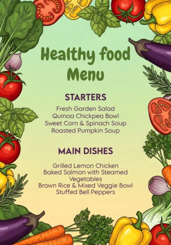 Colorful Vegetable Menu Design Template for Healthy Food Promotion