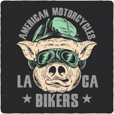 American Motorcycles Bikers Pig T-Shirt Design Template