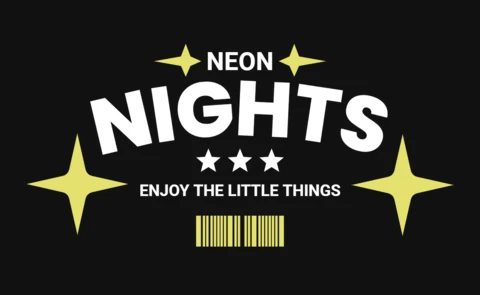 NEON NIGHTS Bold Graphic with Stars & Positive Tagline T-Shirt Design Template