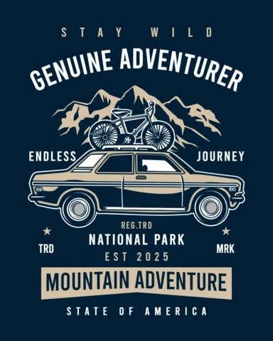 Mountain Adventure Car and Bicycle T-shirt Design Template