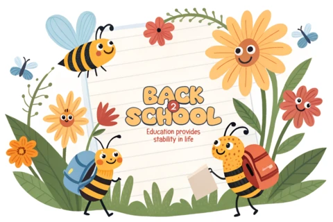 Plantilla de diseño infantil de abejas de regreso a la escuela para carteles educativos