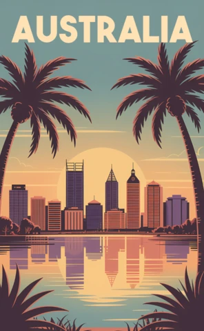 Modèle de design vintage australien pour affiches de voyage