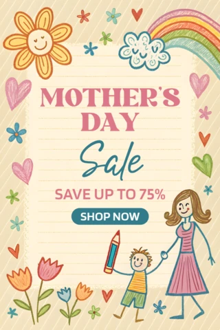 Charming Mother's Day Sale Template - Whimsical Hand-Drawn Design for Creative Promotions