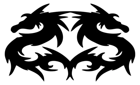 Diseño de tatuaje simétrico con silueta de dragón