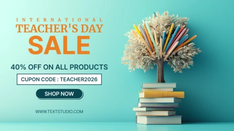 Creative Teacher's Day Sale Design Template with Colorful Tree and Books