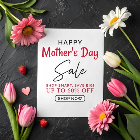 Sjabloon voor bloemenverkoop op moederdag - elegant ontwerp voor promoties