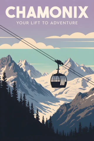Chamonix Adventure Design Template with Mountain Cable Car for Travel Posters