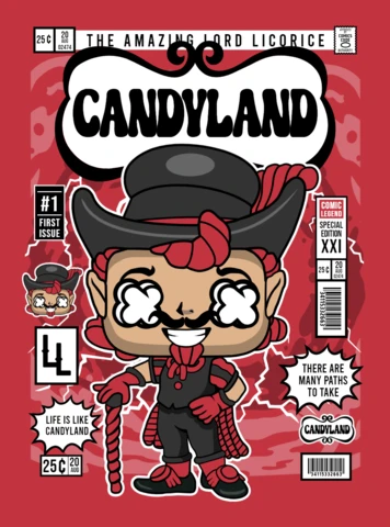 Plantilla de diseño de portada de revista con personajes de dibujos animados de Candy Land