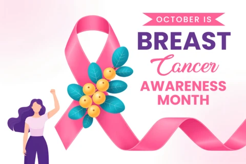 Breast Cancer Awareness Month Design Template with Ribbon and Floral Elements for Posters
