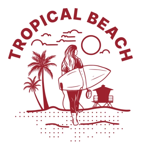 T-shirt design donna surfista modello poster