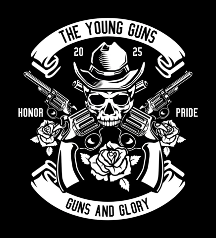 Plantilla de diseño de camiseta con calavera de Young Guns