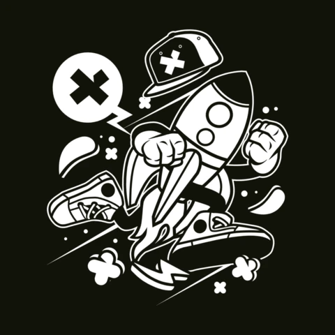 Modelo de design de camiseta de personagem de desenho animado de foguete