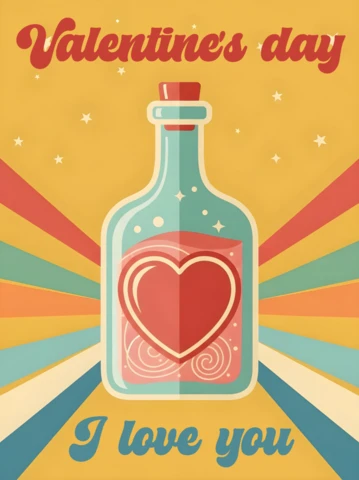 Plantilla de diseño de botella de poción de amor para tarjetas de felicitación del día de San Valentín.