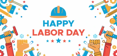 Colorful Labor Day Celebration Design Template with Tools and Hands