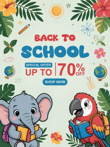 Back to School Design Template with Cute Animals for Kids' Flyer