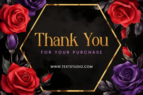 Luxurious Black and Gold Rose Thank You Card Template
