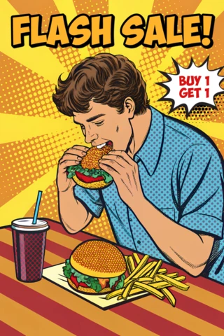 Template di design pop art per poster di vendita lampo di fast food