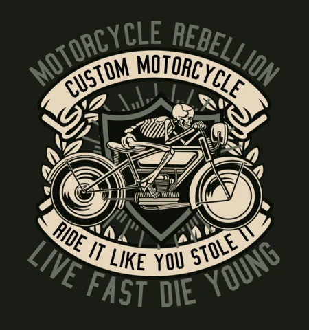Motorcycle Rebellion Skeleton Vintage T-shirt Design Template