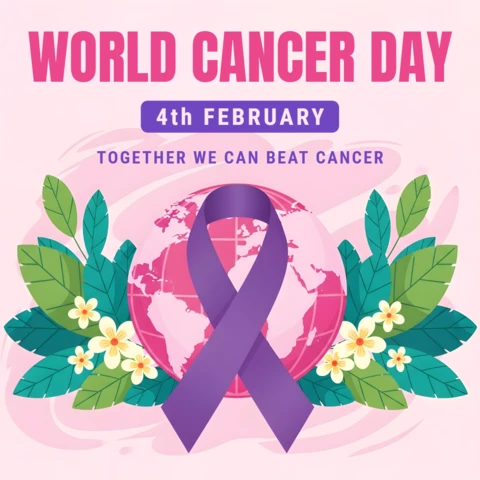 World Cancer Day Awareness Template with Ribbon and Floral Design for Posters
