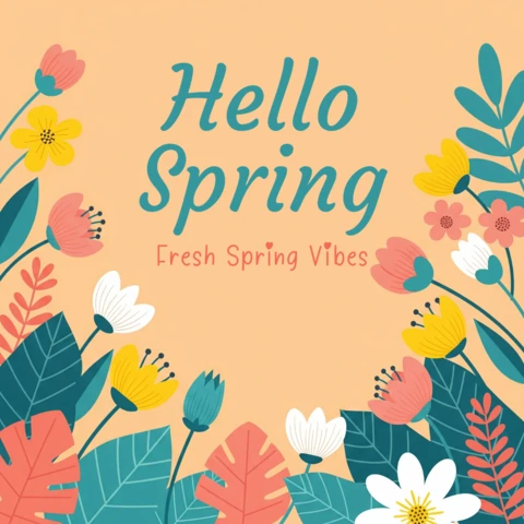 Floral Spring Greeting Card Template Featuring Colorful Flowers and Playful Whimsical Lettering
