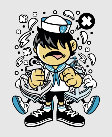 Marinero personaje de dibujos animados plantilla de diseño de la camiseta
