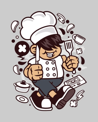 Chef niño personaje de dibujos animados plantilla de diseño de camiseta