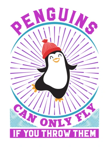 Playful Penguin Design with Retro Graphic Style for Funny Merchandising Template