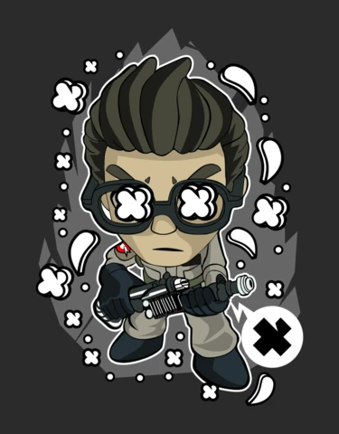 Ghostbuster tekenfilmfiguur popcultuur t-shirt ontwerp sjabloon
