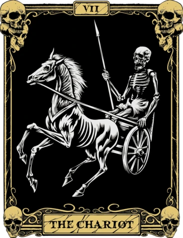 Vintage Skeleton Chariot Oracle Card Template for Artistic Creations