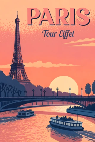 Vintage Paris Design Template with Eiffel Tower for Travel Posters