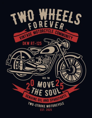 Two Wheels Forever Vintage Motorcycle T-shirt Design Template