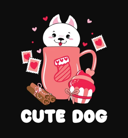 Cute Dog Cup Valentines T-Shirt Design Template