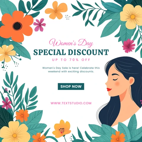 Women's Day Social Media Marketing Template with Retro Flat Floral Design