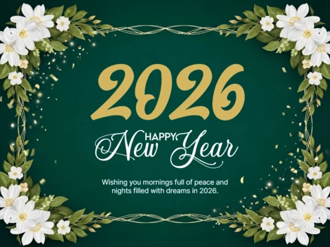 Elegante florale Neujahrskarten-Vorlage für 2026