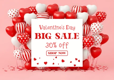 Valentine's Day Sale Template with Heart Balloons Design for Promotional Flyers