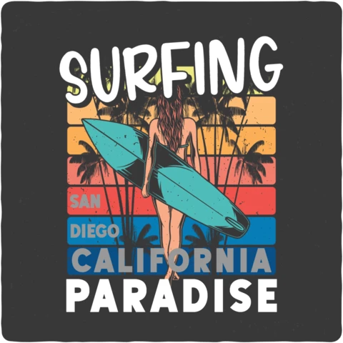 Surfing Paradise California T-shirt Design Template