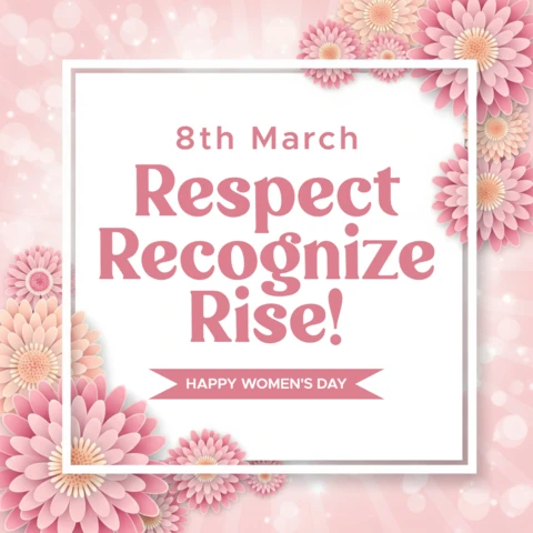 International Women’s Day Poster Template Featuring Blossoms, Pink Background, and Empowerment Theme
