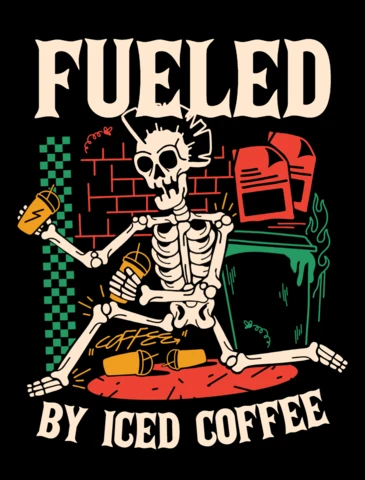 Vintage Skeleton Design Template: Fueled By Iced Coffee