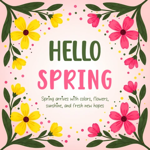 Spring Floral Design Template for Greeting Cards