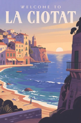 Retro Flat Design for Travel Posters and Postcards Featuring La Ciotat